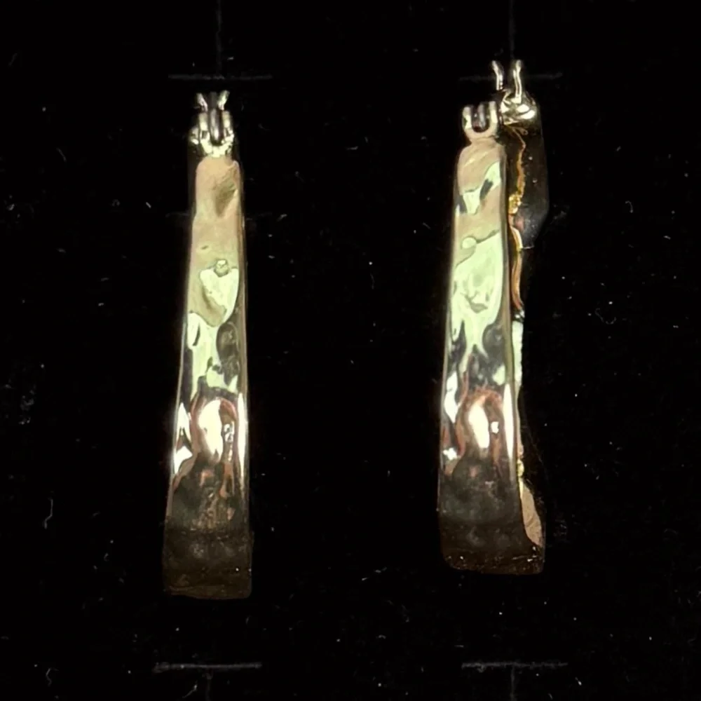 Vintage, elegant, weighted, hammered, goldtone, hoop pierced earrings